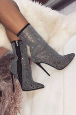 Rhinestone High-heeled Boots