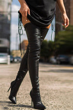 Faux Leather Thigh High Boots