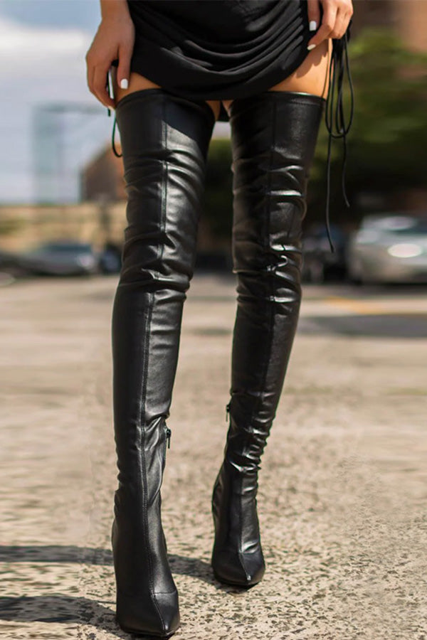 Faux Leather Thigh High Boots