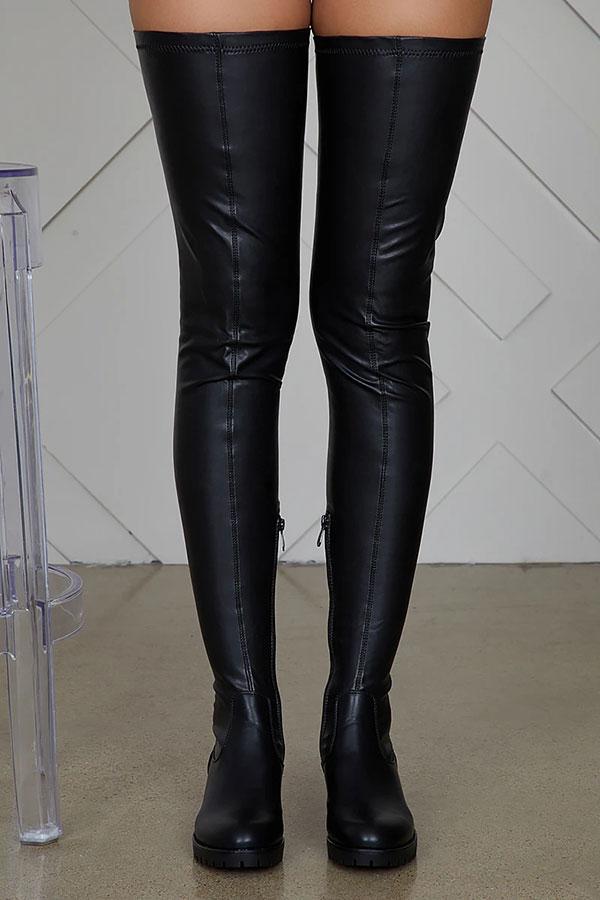 PU Leather Flat Over Knee Boots