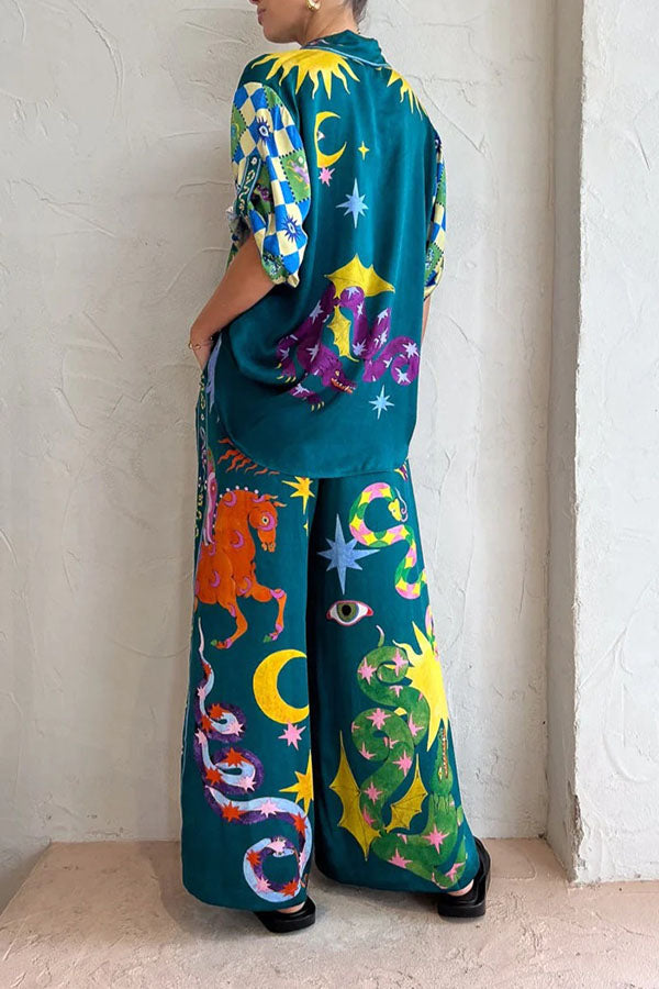 ROSYSHE Graphic Print Cool Pant Suits