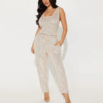 Sequins Sleeveless Belted Jumpsuit