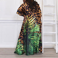 Leopard Leaf Print Half Sleeve Cover Up Dress