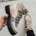 Leopard Print Platform Lace Up Boots