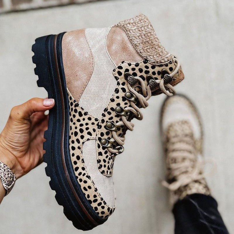 Leopard Print Platform Lace Up Boots
