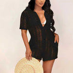 Solid Hollow Out Knitted Romper
