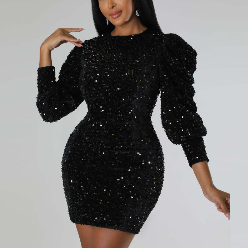Sequins Puff Sleeve Bodycon Dress