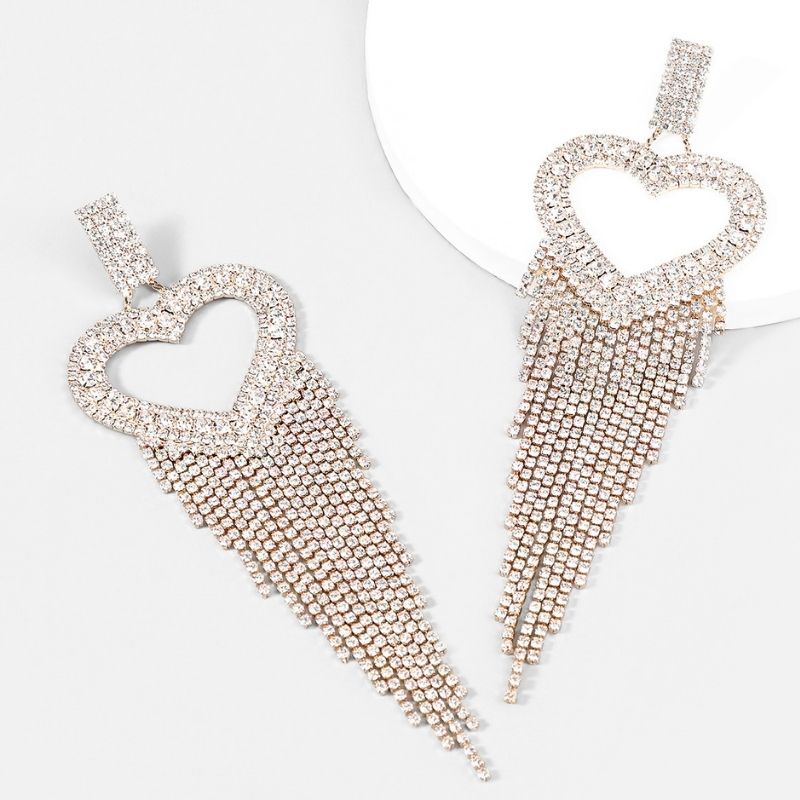 Diamond Heart Tassel Earrings