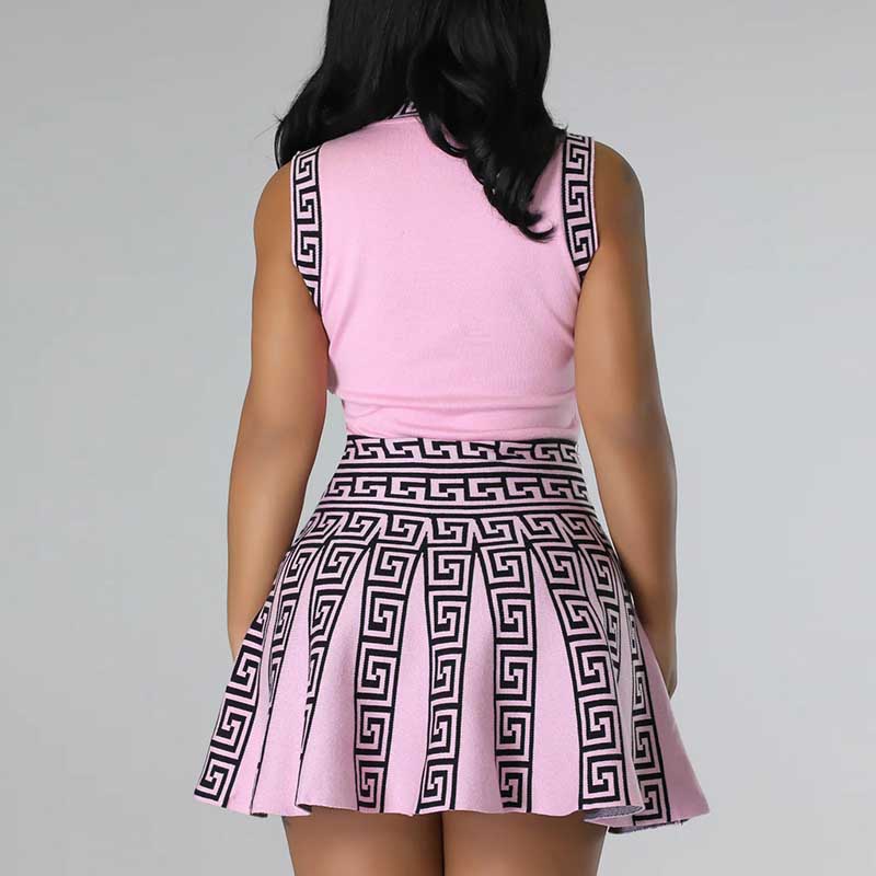 Graphic Print Sleeveless Pleated Mini Dress