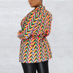 Colorful Print Long Sleeve V-Neck Blazer Coat