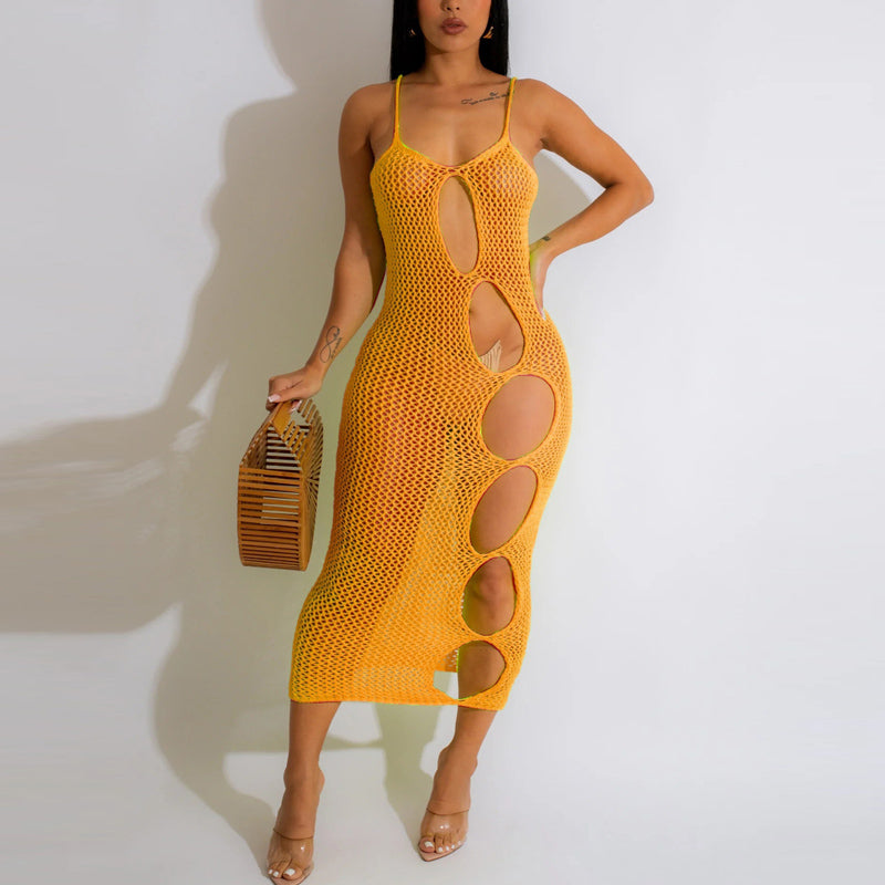 Solid Cut Out Strappy Midi Dress