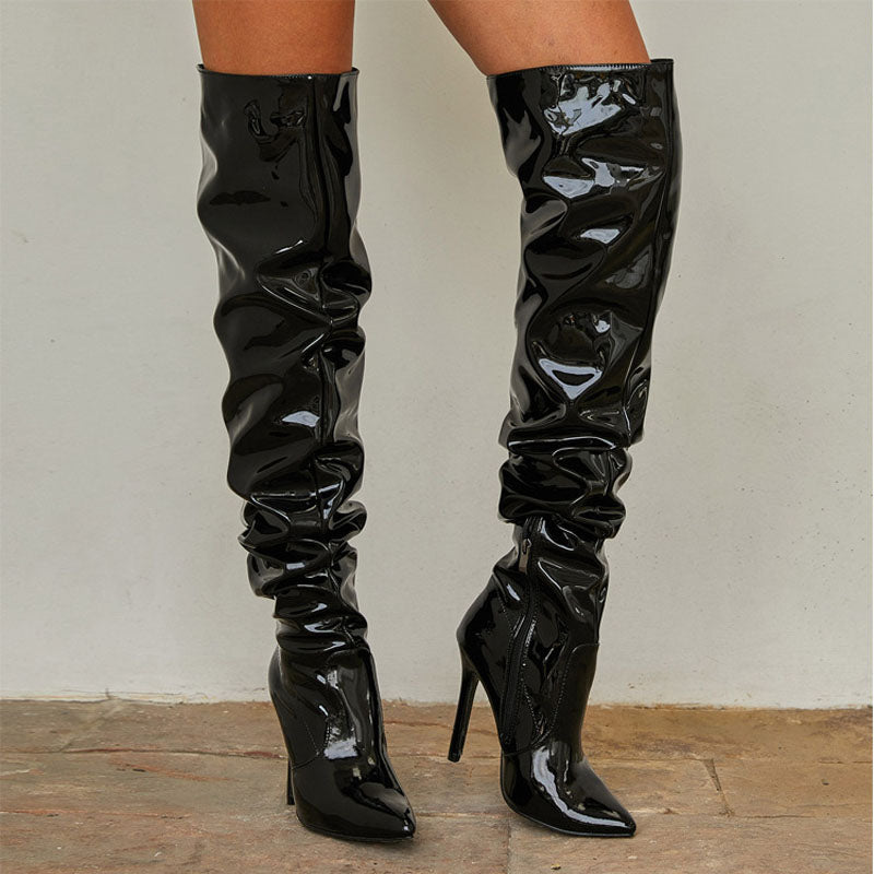 Solid Pointed Toe Thin Heeled Knee-High Boots