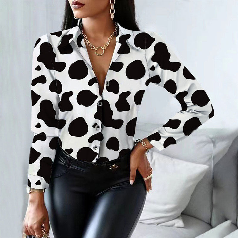 Print Long Sleeve Button Detailed Blouse