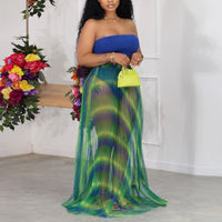 Colorful Beach Bandeau & Sheer Mesh Skirt Set