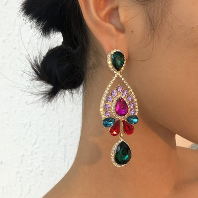 Elegant Full Rhinestone Diamond Long Earrings