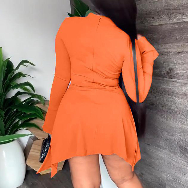 Solid Flared Sleeve Cut Out Mini Dress