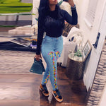 Colorful High Waist Eyelet Lace Up Skinny Jeans