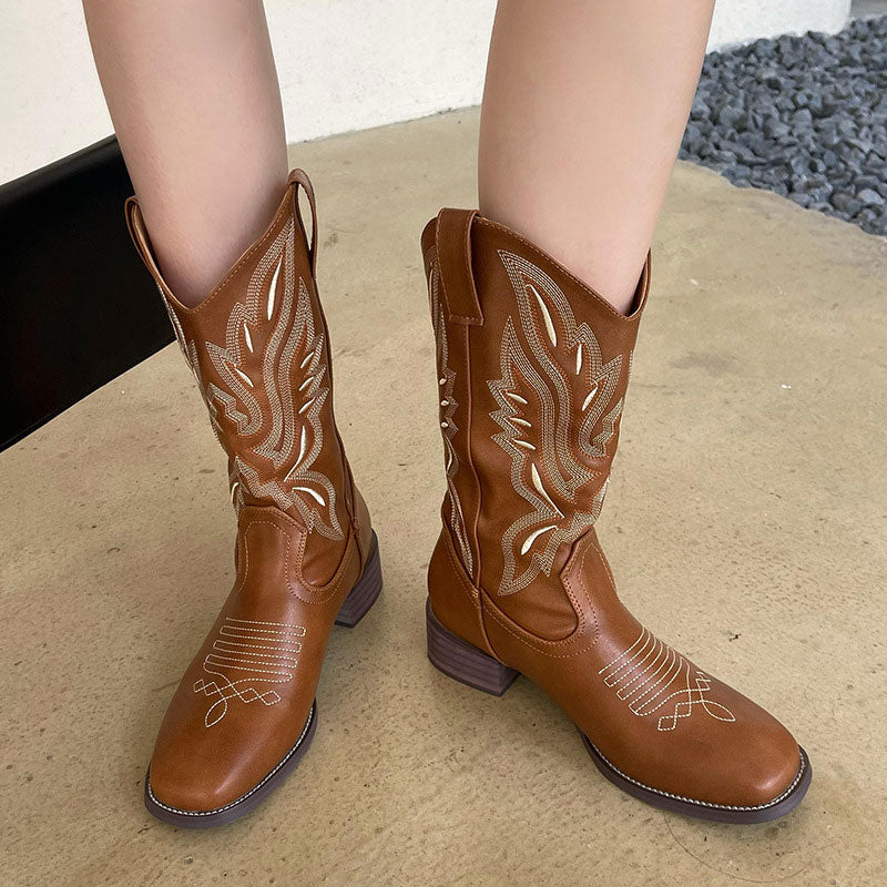 Print Chunky Heeled Cowboy Boots