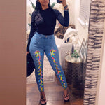 Colorful High Waist Eyelet Lace Up Skinny Jeans