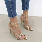 Solid Pointed Toe Ankle Strap Thin Heeled Sandals