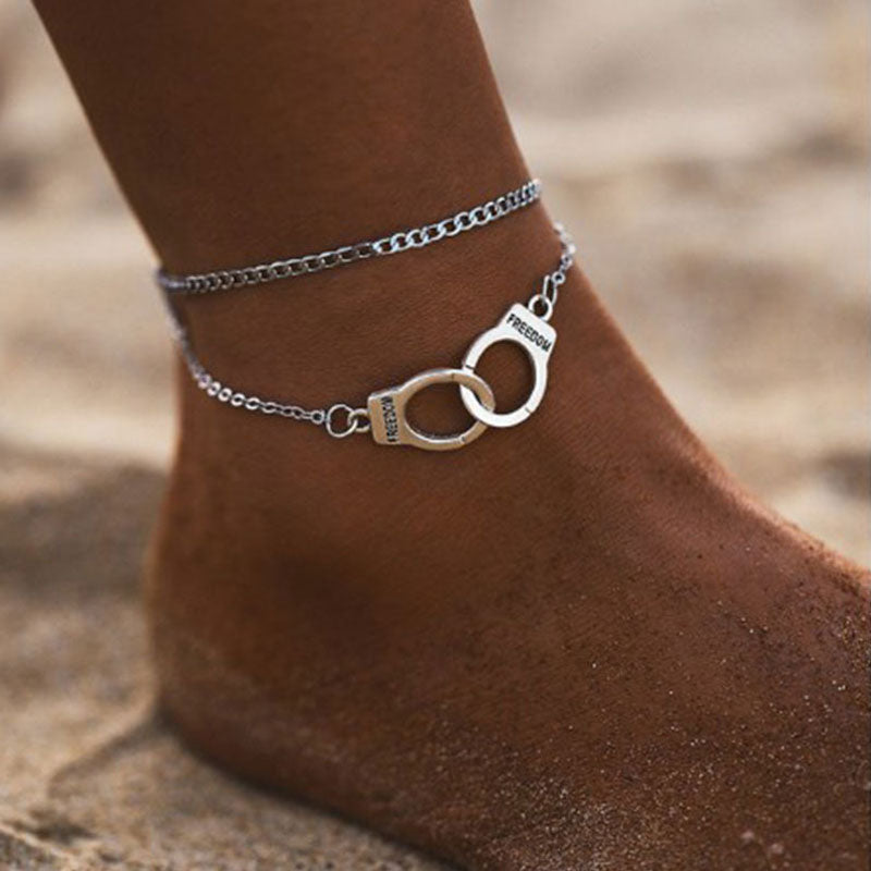 Fashion Layered Foot Chain Handcuffs Pattern Anklet