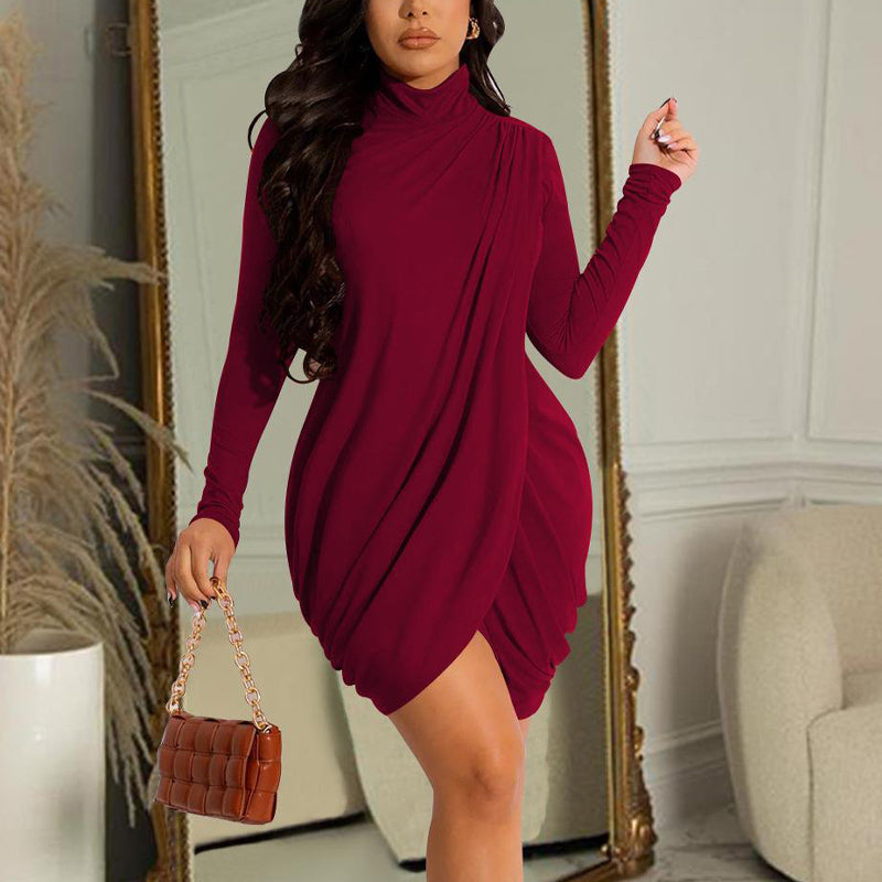 Solid Long Sleeve Ruched Bodycon Dress