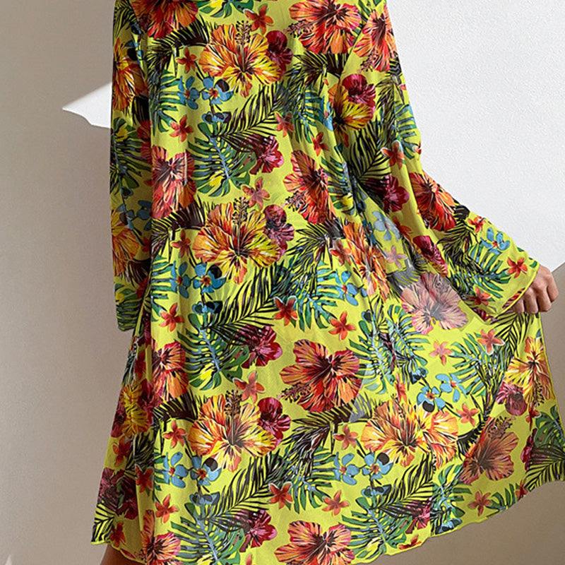 Leaf Print Bikini Set With Cover Up