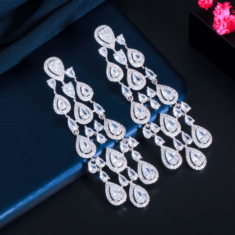Gorgeous Studded Tassel Design Wedding Drop Earrings
