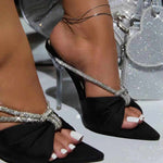 Rhinetone Pointed Toe Thin Heeld Sandals
