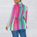 Colorful Print Long Sleeve V-Neck Blazer Coat