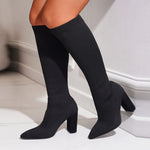 Solid Elastic Knitted Chunky Heeled Boots