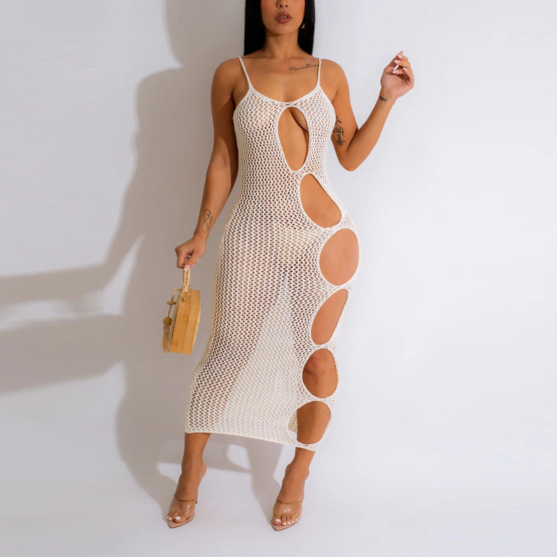 Solid Cut Out Strappy Midi Dress