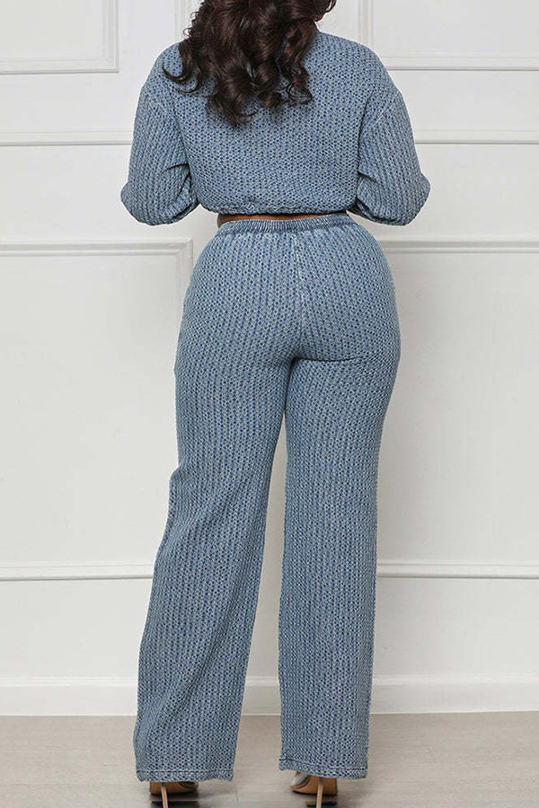 Casual Craft Drawstring Denim Sets Pant Suits