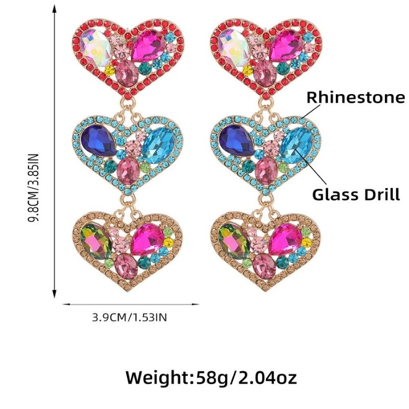 Rhinestone Crystal Heart Statement Earrings