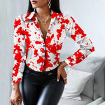 Print Long Sleeve Button Detailed Blouse