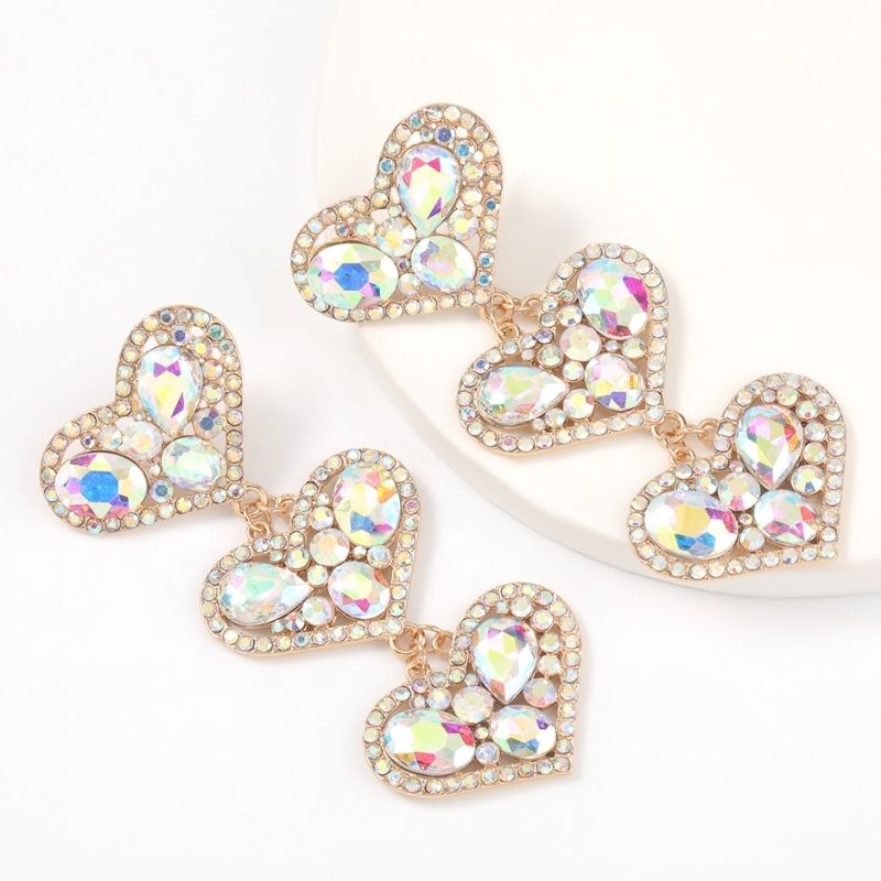 Rhinestone Crystal Heart Statement Earrings