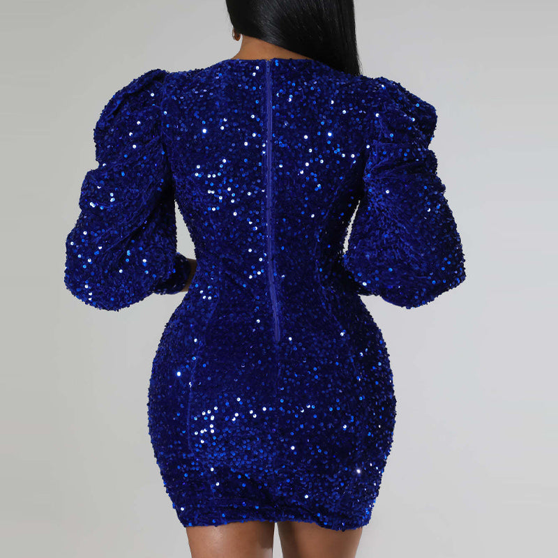 Sequins Puff Sleeve Bodycon Dress
